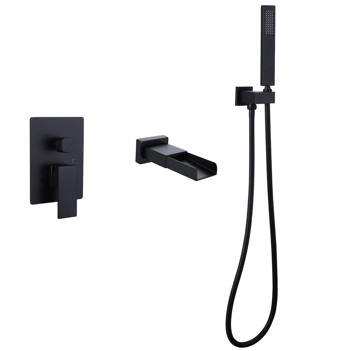 Waterfall 2 Sprayer Wall Mount Bathtub Shower Faucet Black - buyfaucet.com