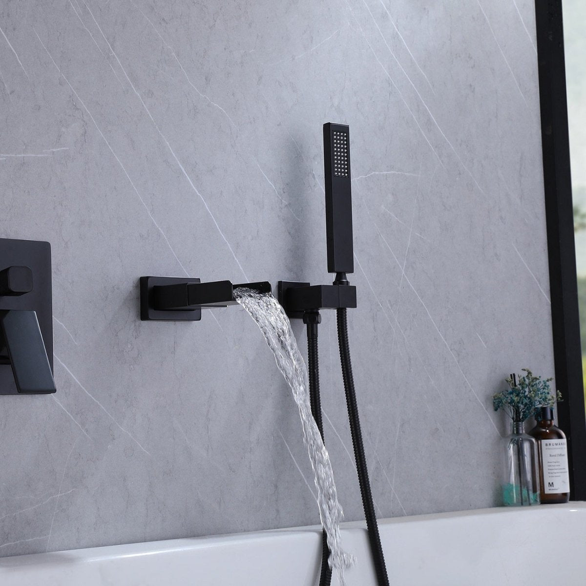 Waterfall 2 Sprayer Wall Mount Bathtub Shower Faucet Black - buyfaucet.com