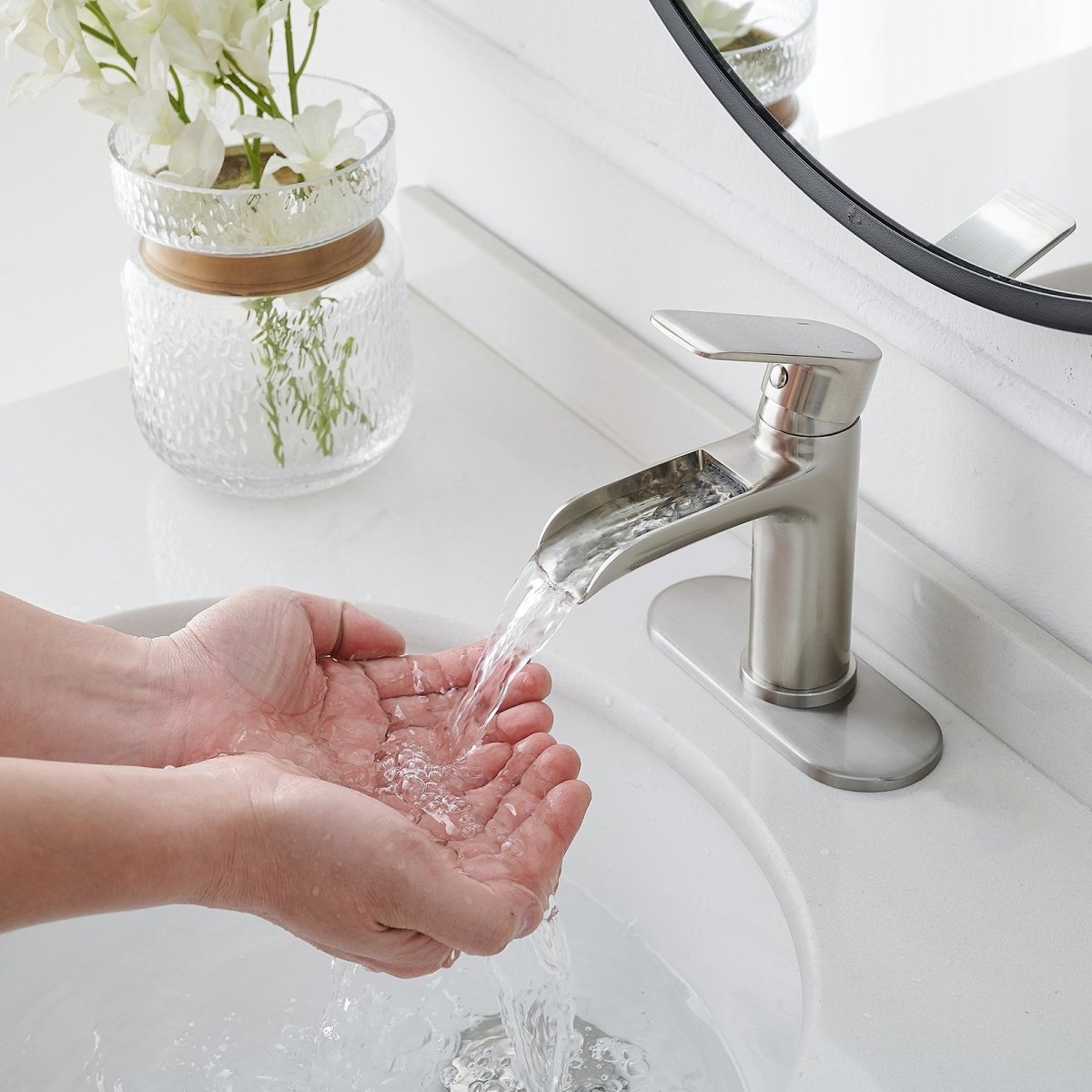 Waterfall Bathroom Faucet One Hole Faucet Brushed Nickel - buyfaucet.com