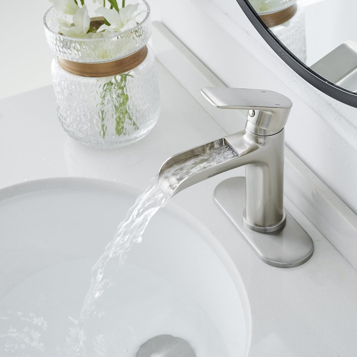Waterfall Bathroom Faucet One Hole Faucet Brushed Nickel - buyfaucet.com