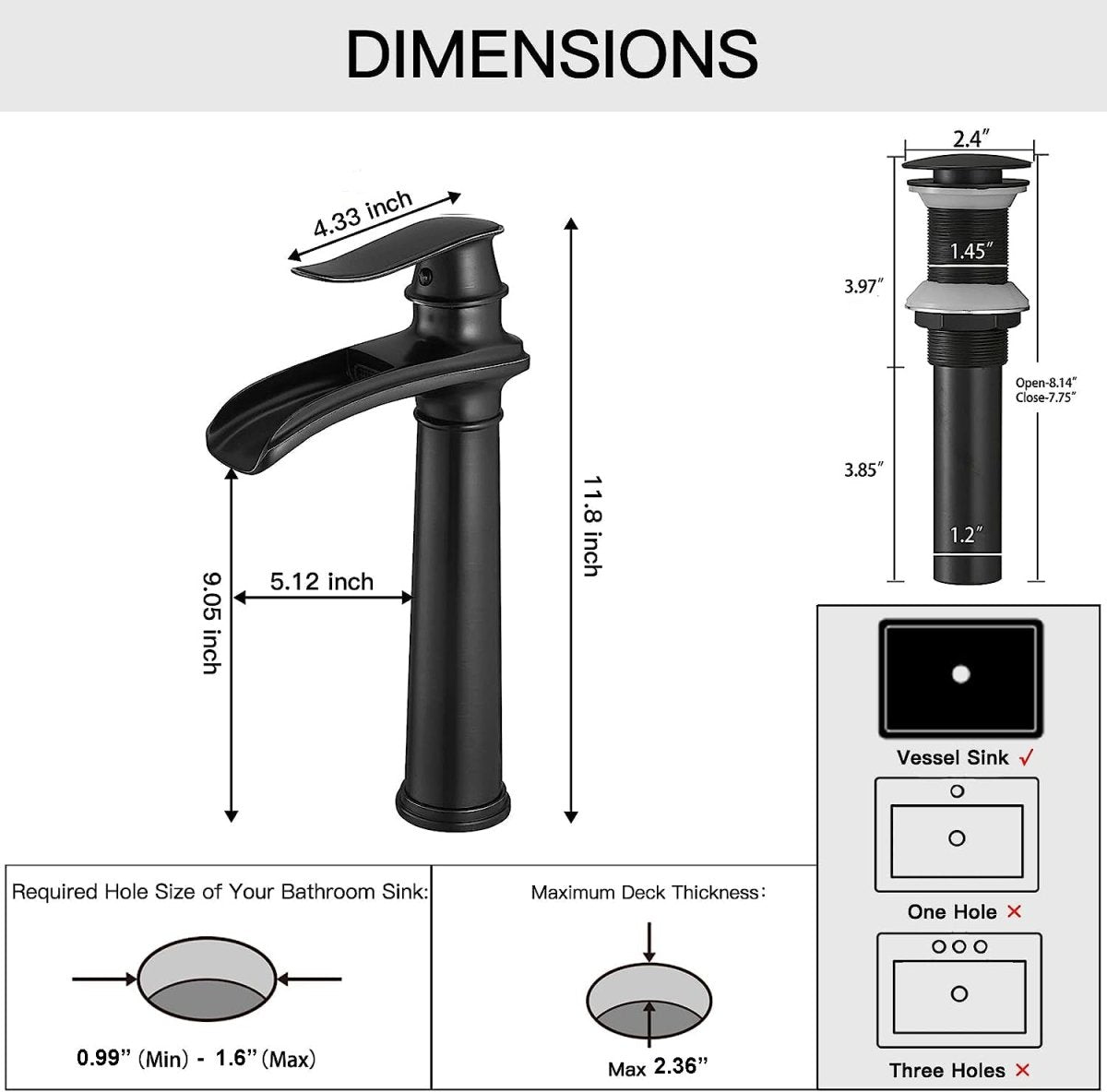 Waterfall Bathroom Sink Faucet With Pop-up Drain Matte Black - buyfaucet.com