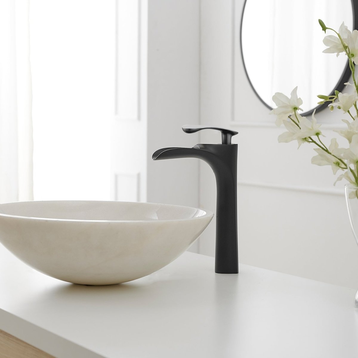 Waterfall Bathroom Vessel Sink Faucet With Drain Matte Black - buyfaucet.com