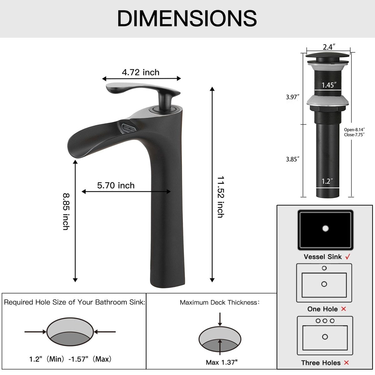 Waterfall Bathroom Vessel Sink Faucet With Drain Matte Black - buyfaucet.com