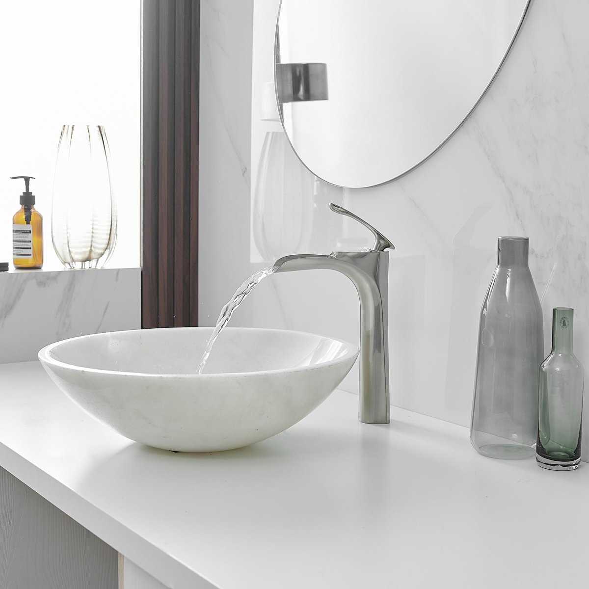 Waterfall Bathroom Vessel Sink Faucet With Drain Nickel - buyfaucet.com