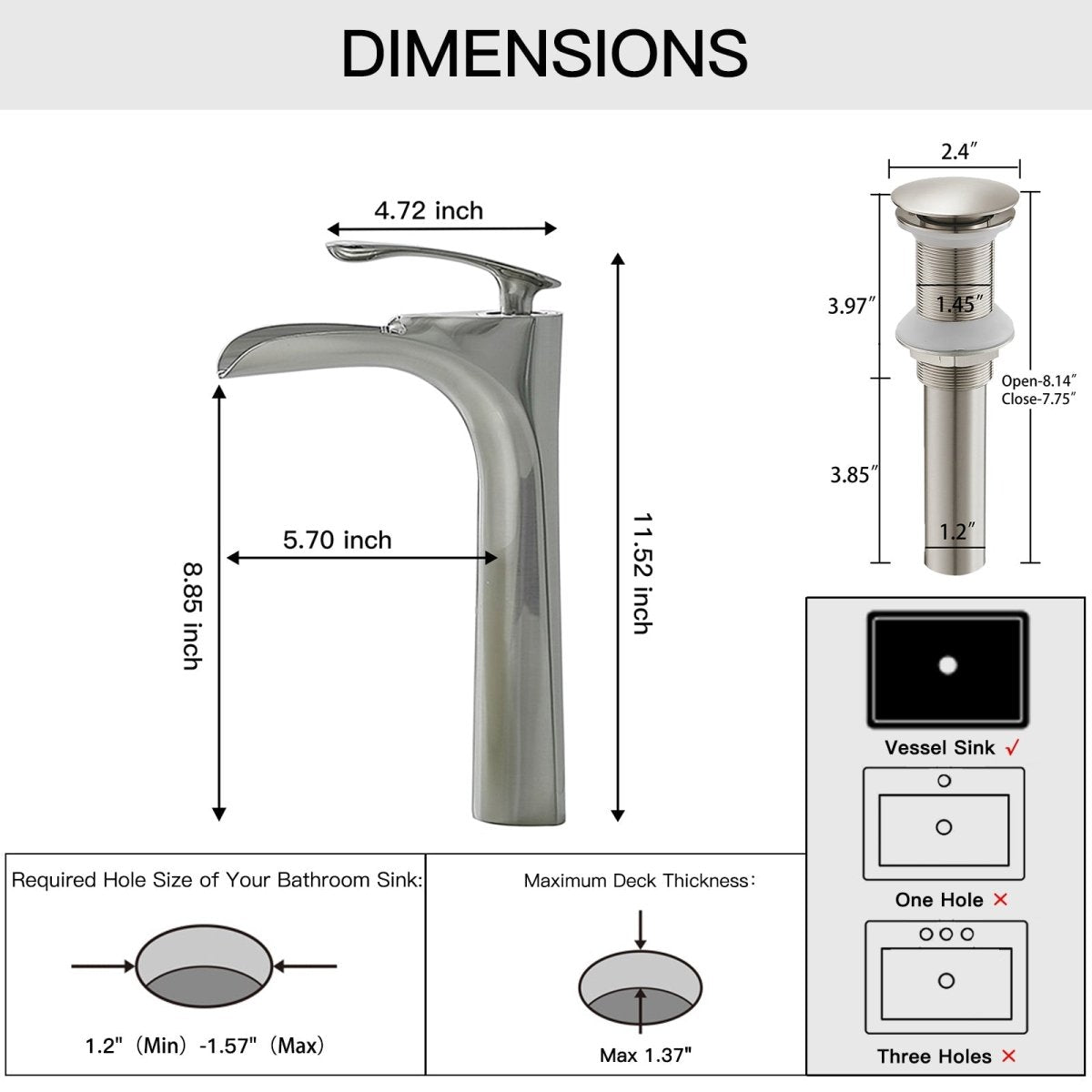 Waterfall Bathroom Vessel Sink Faucet With Drain Nickel - buyfaucet.com