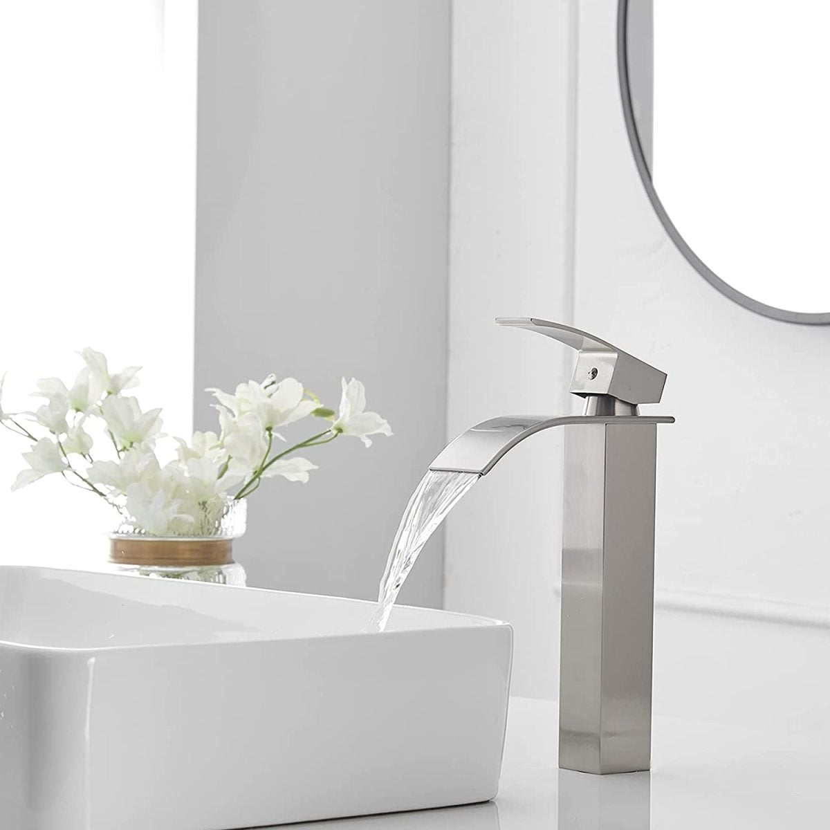 Waterfall Single Handle Bathroom Faucet Brushed Nickel-1 - buyfaucet.com
