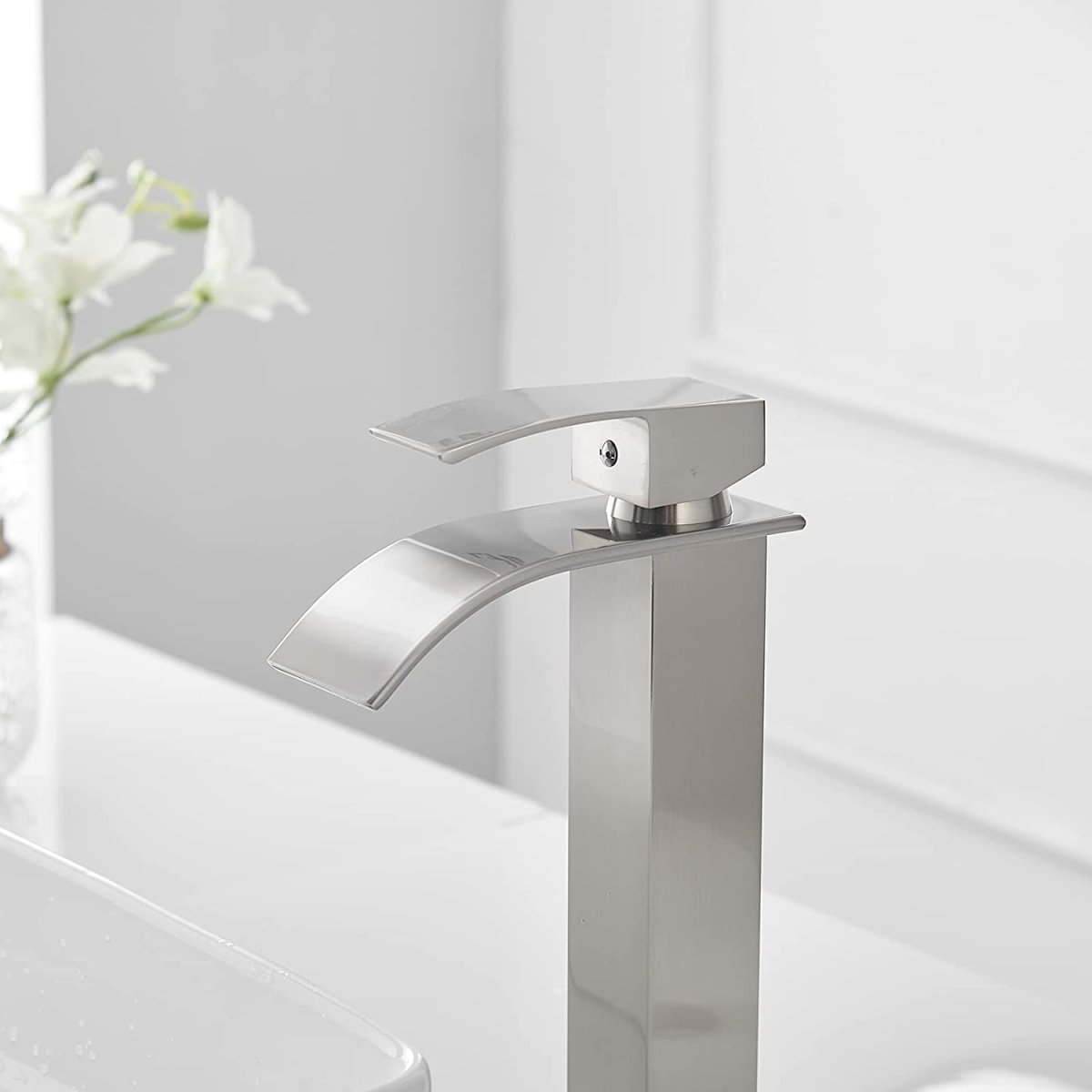 Waterfall Single Handle Bathroom Faucet Brushed Nickel-1 - buyfaucet.com