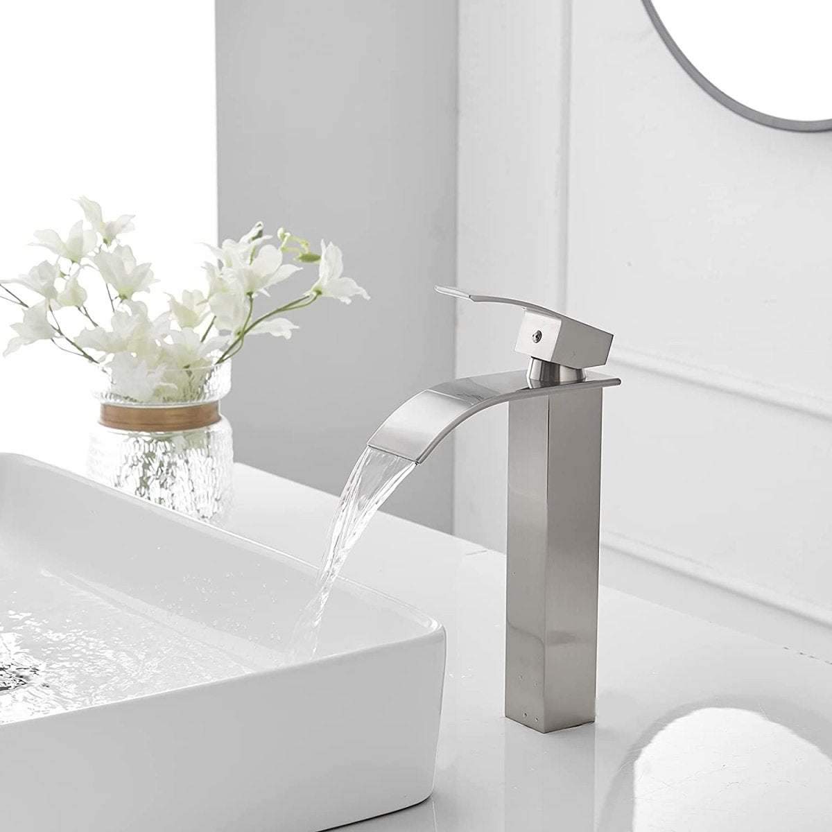 Waterfall Single Handle Bathroom Faucet Brushed Nickel-1 - buyfaucet.com