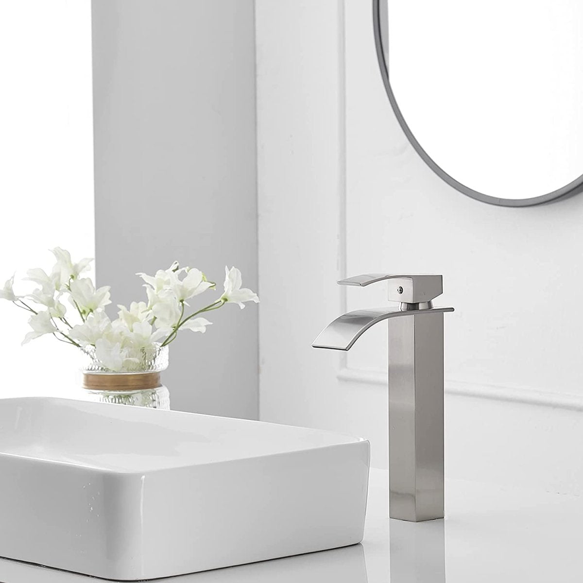 Waterfall Single Handle Bathroom Faucet Brushed Nickel-1 - buyfaucet.com