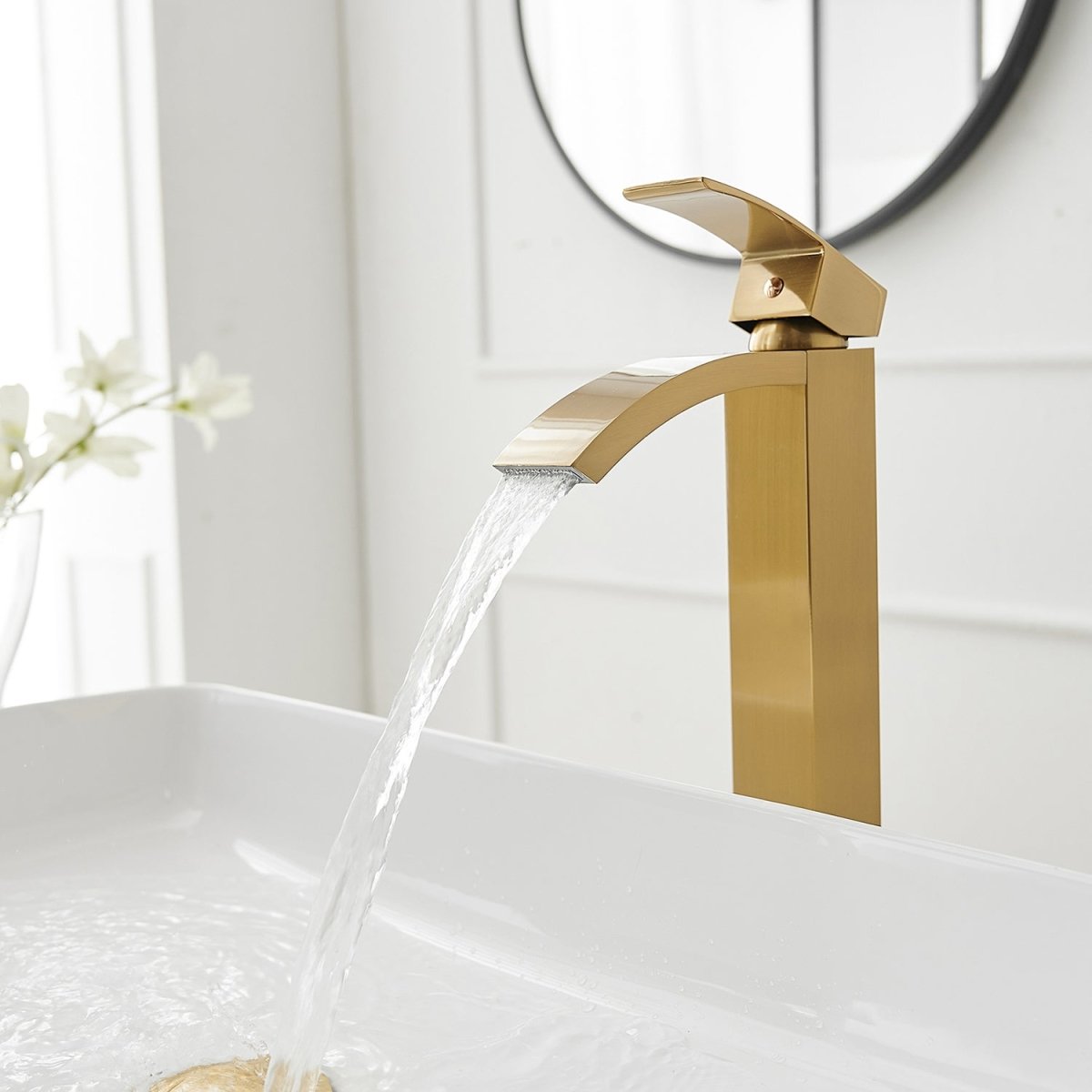 Waterfall Single Handle Bathroom Sink Faucet Brushed Gold - buyfaucet.com