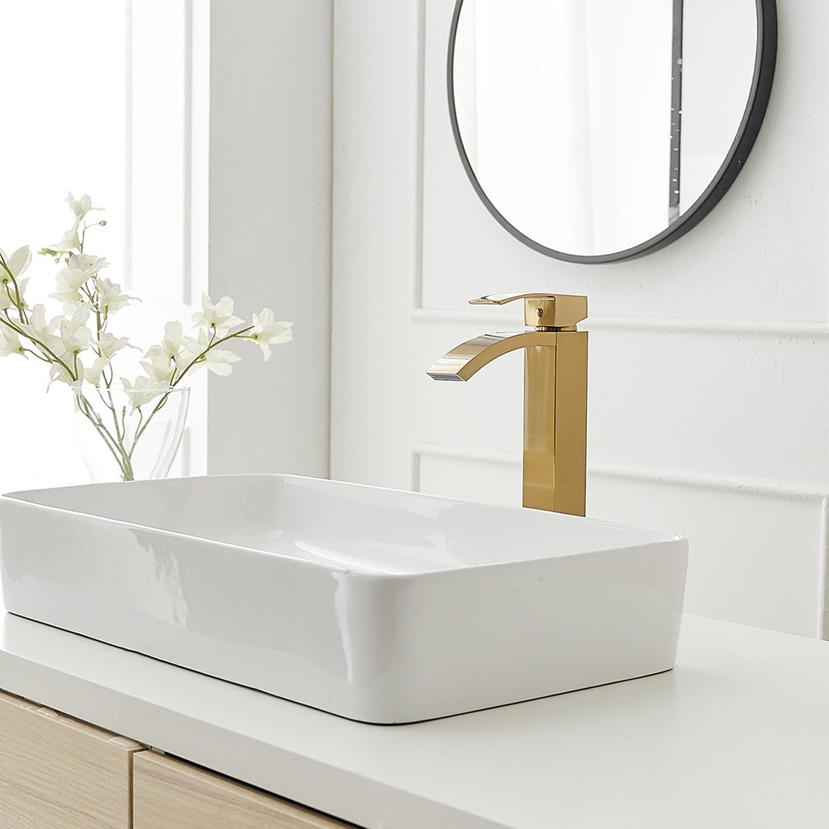 Waterfall Single Handle Bathroom Sink Faucet Brushed Gold - buyfaucet.com