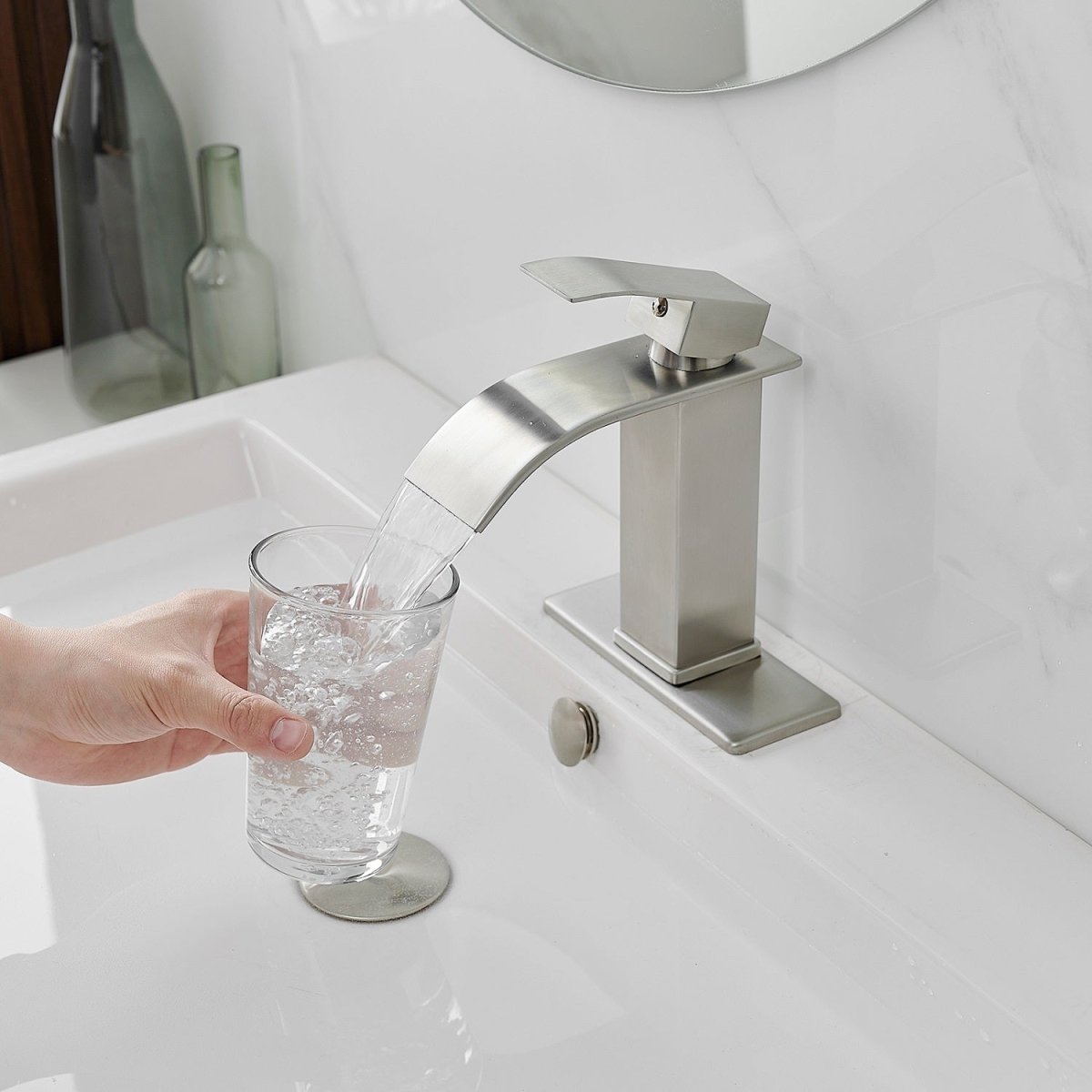 Waterfall Single Handle Single Hole Bathroom Faucet Nickel - buyfaucet.com
