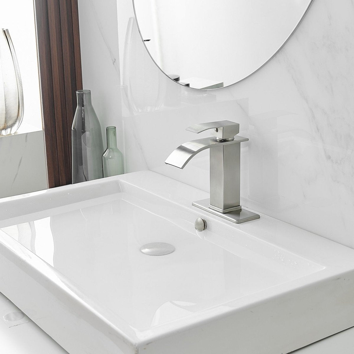 Waterfall Single Handle Single Hole Bathroom Faucet Nickel - buyfaucet.com