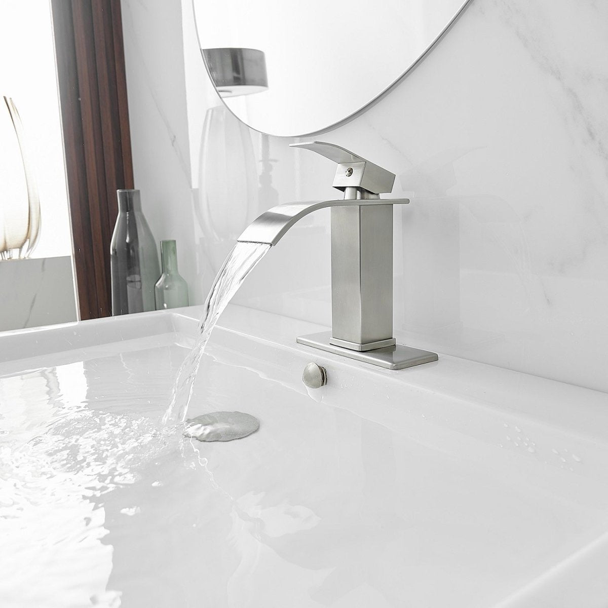 Waterfall Single Handle Single Hole Bathroom Faucet Nickel - buyfaucet.com