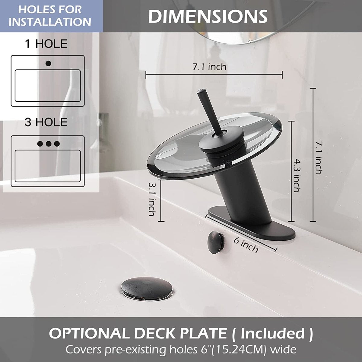 Waterfall Single-Handle Sink Vanity Bathroom Faucet Black - buyfaucet.com