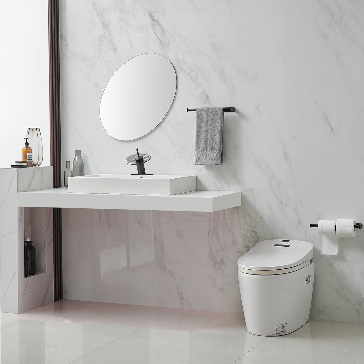 Waterfall Single-Handle Sink Vanity Bathroom Faucet Black - buyfaucet.com