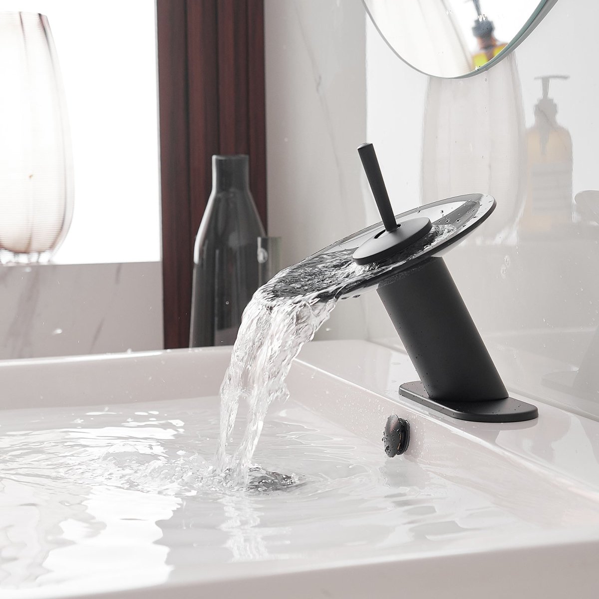 Waterfall Single-Handle Sink Vanity Bathroom Faucet Black - buyfaucet.com