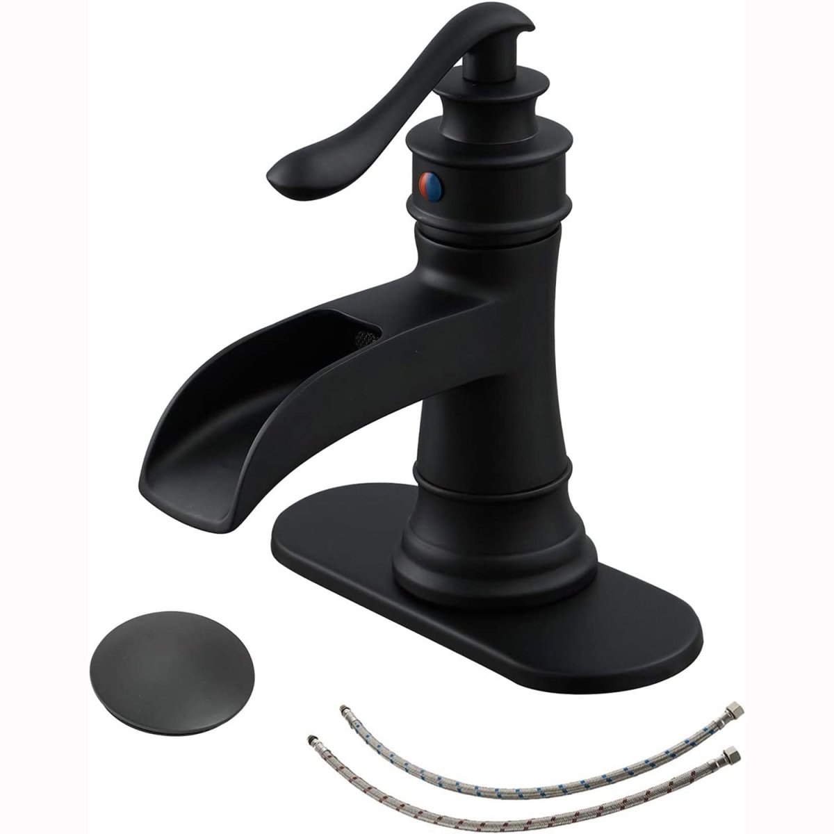 Waterfall Single Hole 1-Handle Bathroom Faucet Black-1 - buyfaucet.com