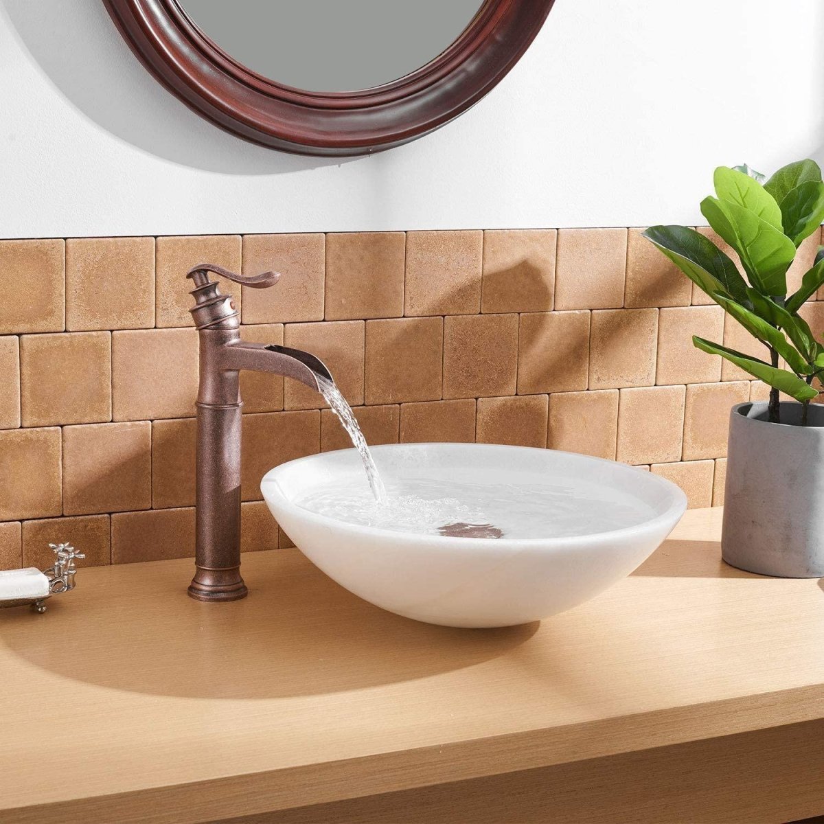 Waterfall Single Hole 1-Handle Bathroom Faucet Copper-1 - buyfaucet.com