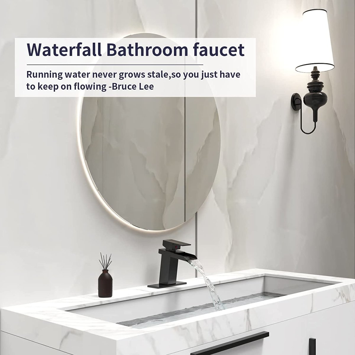 Faucet with Pop Up Drain Stopper Overflow Assembly Matte Black