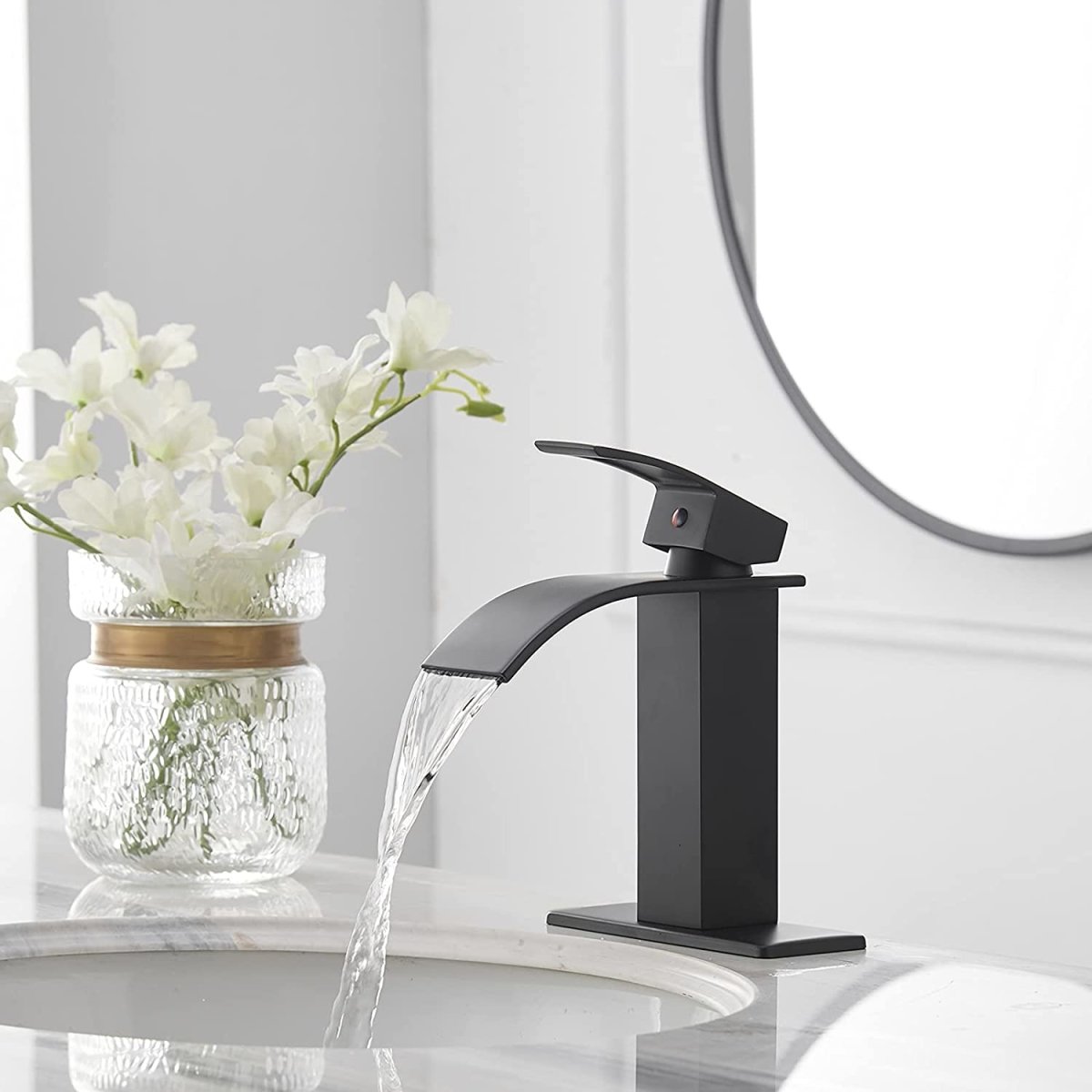 Waterfall Single Hole 1-Handle Bathroom Faucet Matte Black - buyfaucet.com