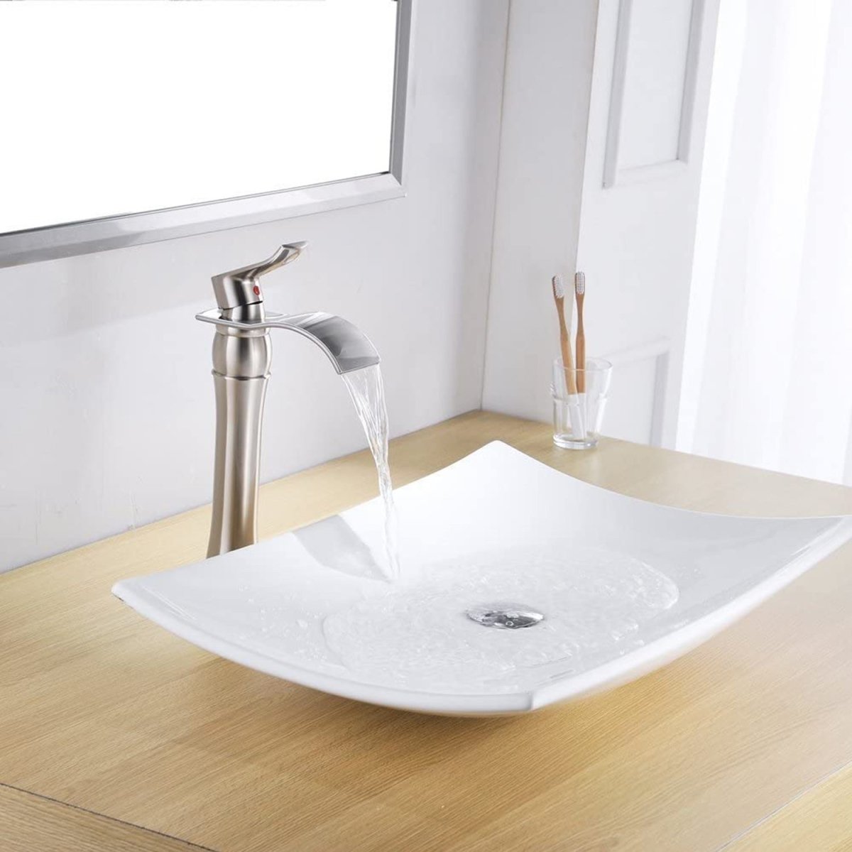 Waterfall Single Hole 1-Handle Bathroom Faucet Nickel-1 - buyfaucet.com