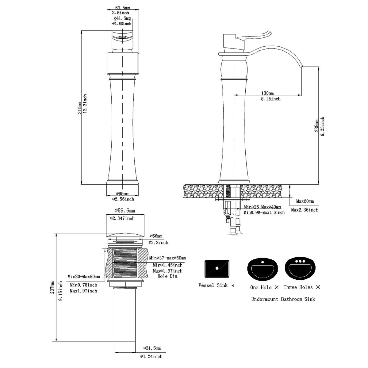 Waterfall Single Hole 1-Handle Bathroom Faucet Nickel-1 - buyfaucet.com