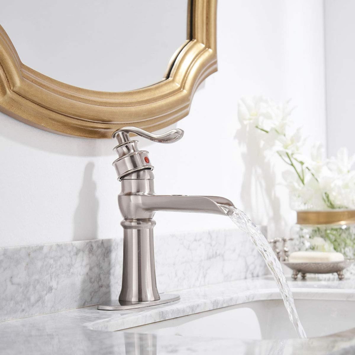 Waterfall Single Hole 1-Handle Bathroom Faucet Nickel - buyfaucet.com