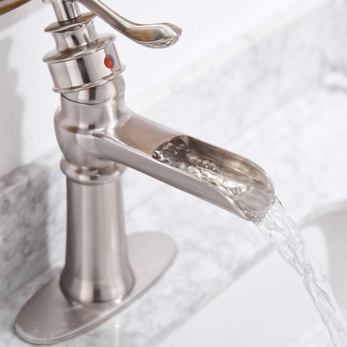 Waterfall Single Hole 1-Handle Bathroom Faucet Nickel - buyfaucet.com