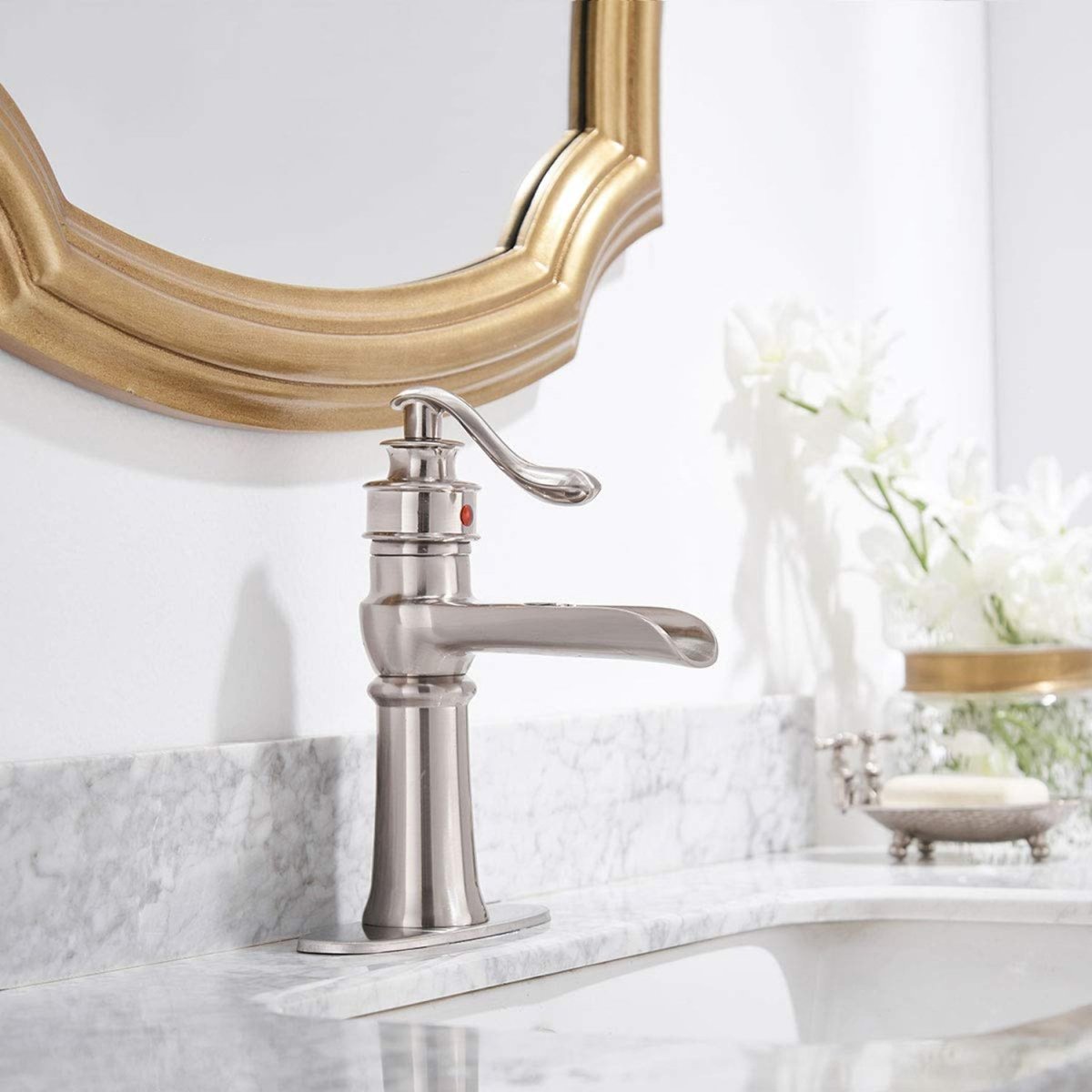 Waterfall Single Hole 1-Handle Bathroom Faucet Nickel - buyfaucet.com