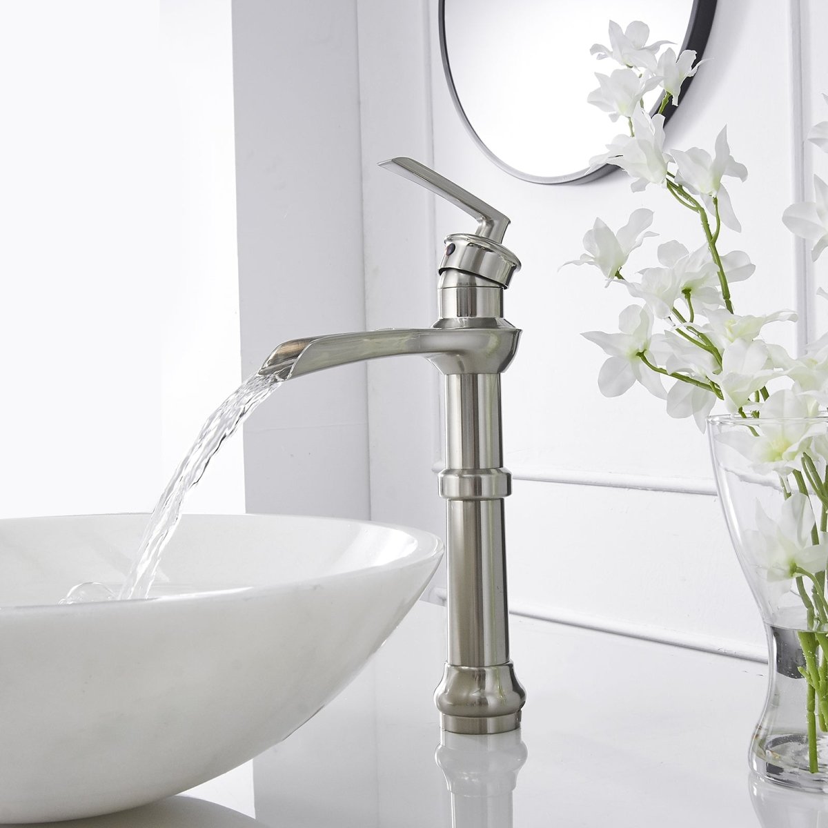 Waterfall Single Hole 1-Handle Bathroom Faucet Nickel - buyfaucet.com