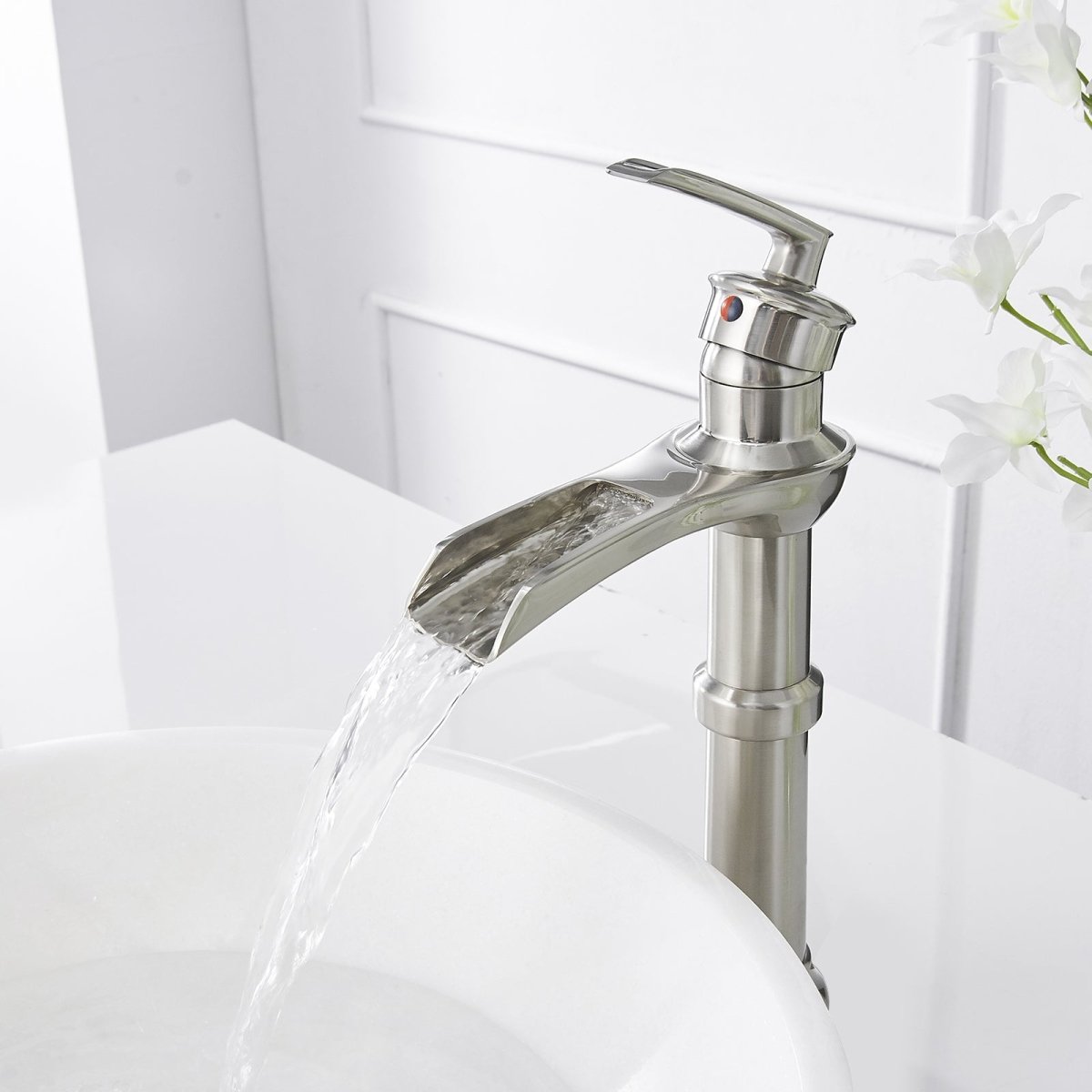 Waterfall Single Hole 1-Handle Bathroom Faucet Nickel - buyfaucet.com