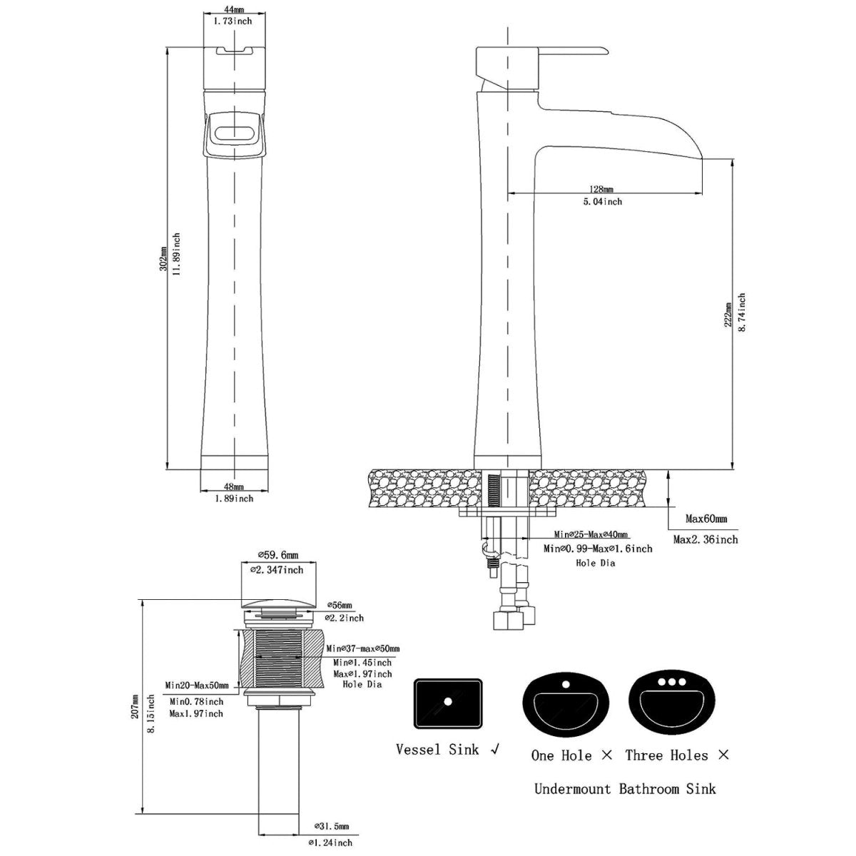 Waterfall Single Hole 1 Handle Bathroom Faucet with Chrome - buyfaucet.com