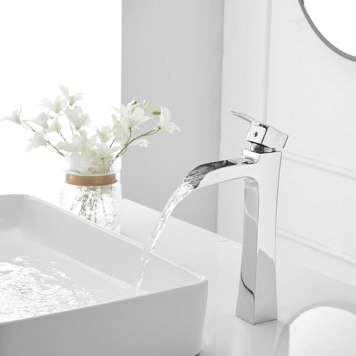 Waterfall Single Hole 1 Handle Bathroom Faucet with Chrome - buyfaucet.com