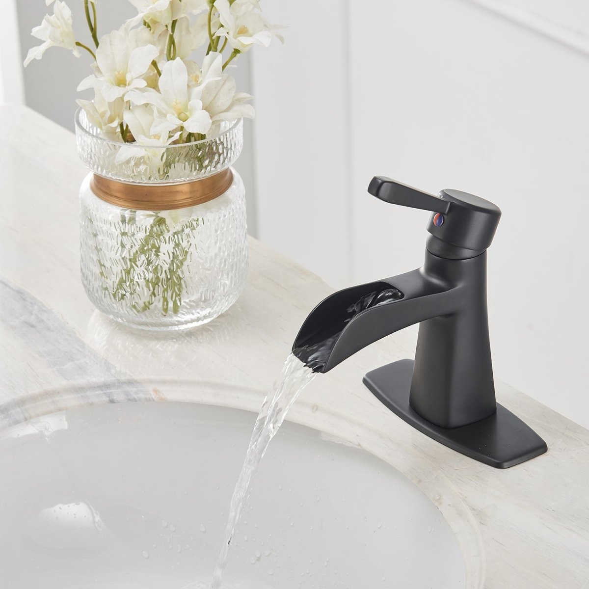 Waterfall Single Hole 1-Handle Bathroom Sink Faucet Black - buyfaucet.com