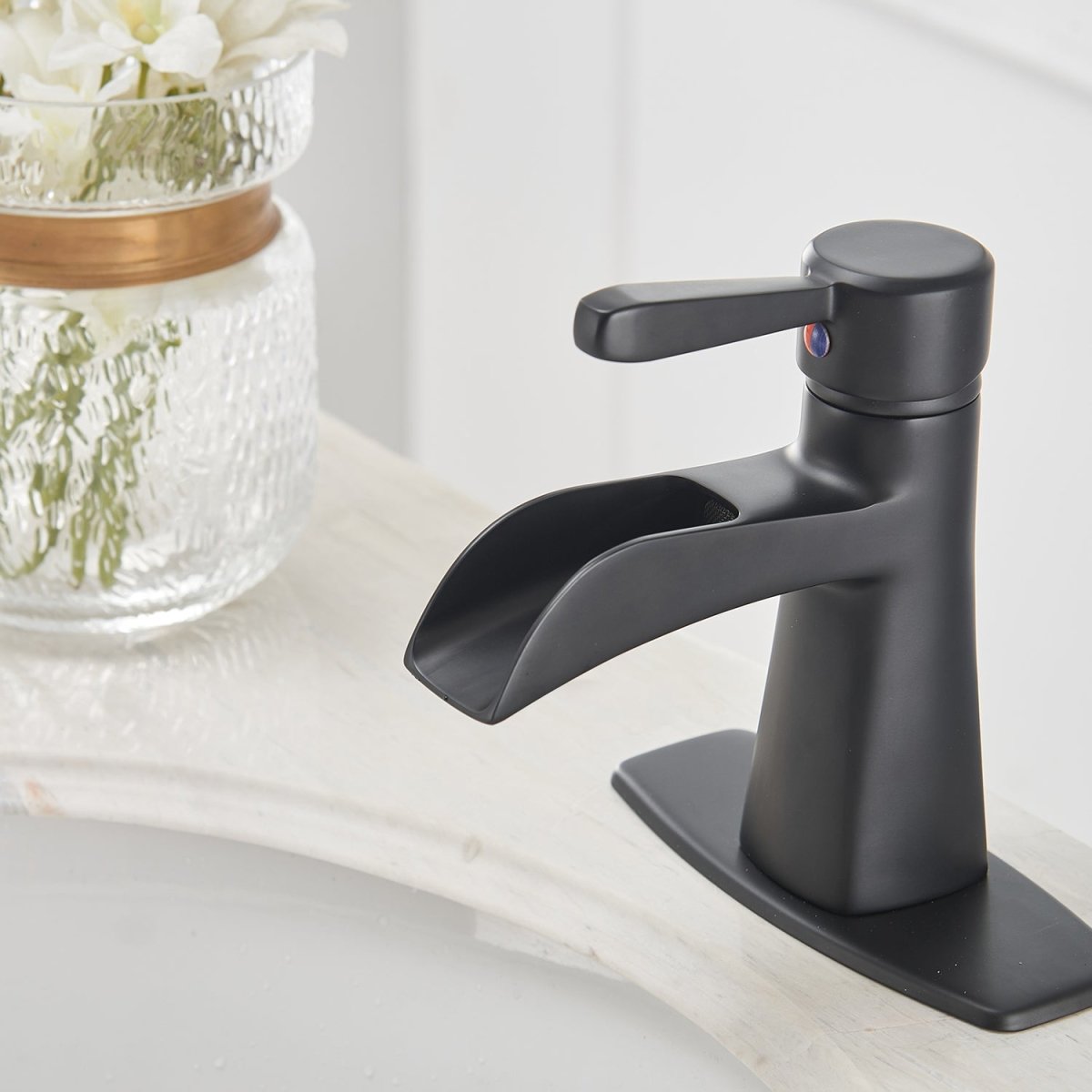 Waterfall Single Hole 1-Handle Bathroom Sink Faucet Black - buyfaucet.com