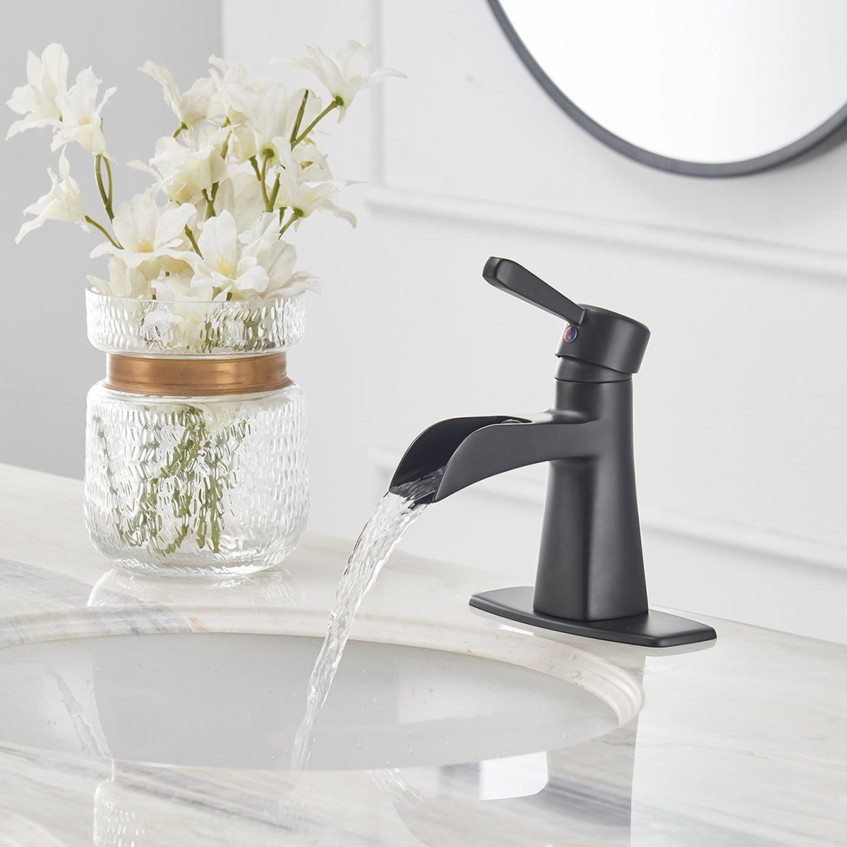 Waterfall Single Hole 1-Handle Bathroom Sink Faucet Black - buyfaucet.com