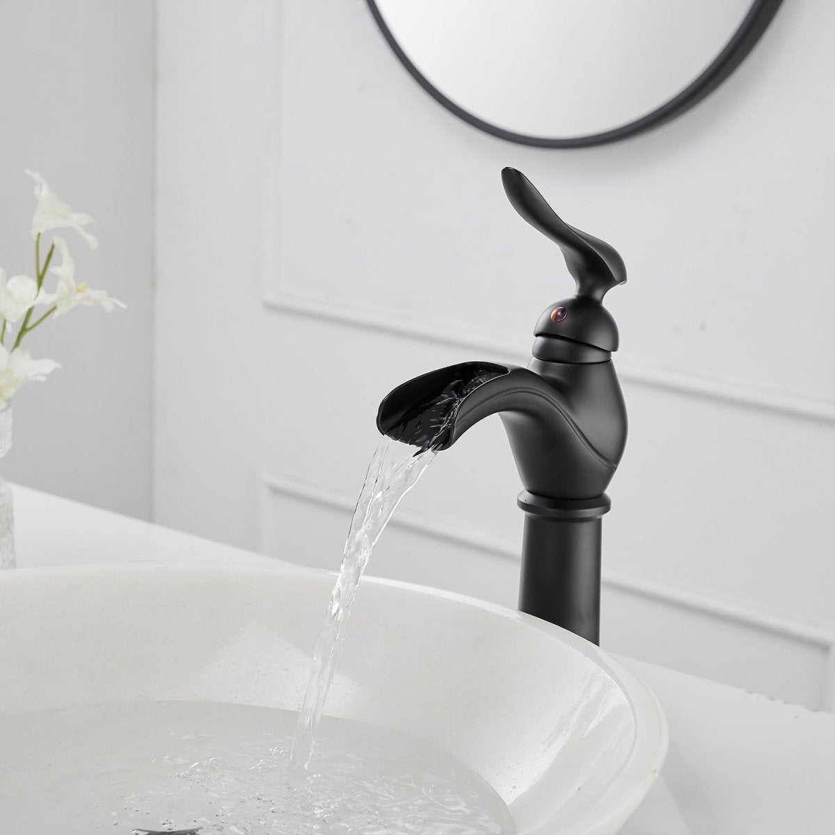 Waterfall Single Hole 1-Handle Bathroom Sink Faucet Black - buyfaucet.com