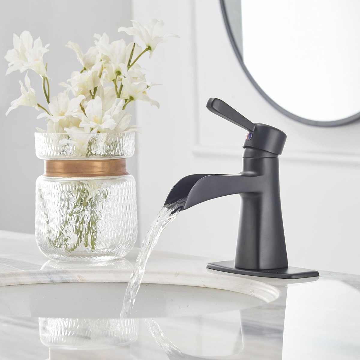 Waterfall Single Hole 1-Handle Bathroom Sink Faucet Black - buyfaucet.com