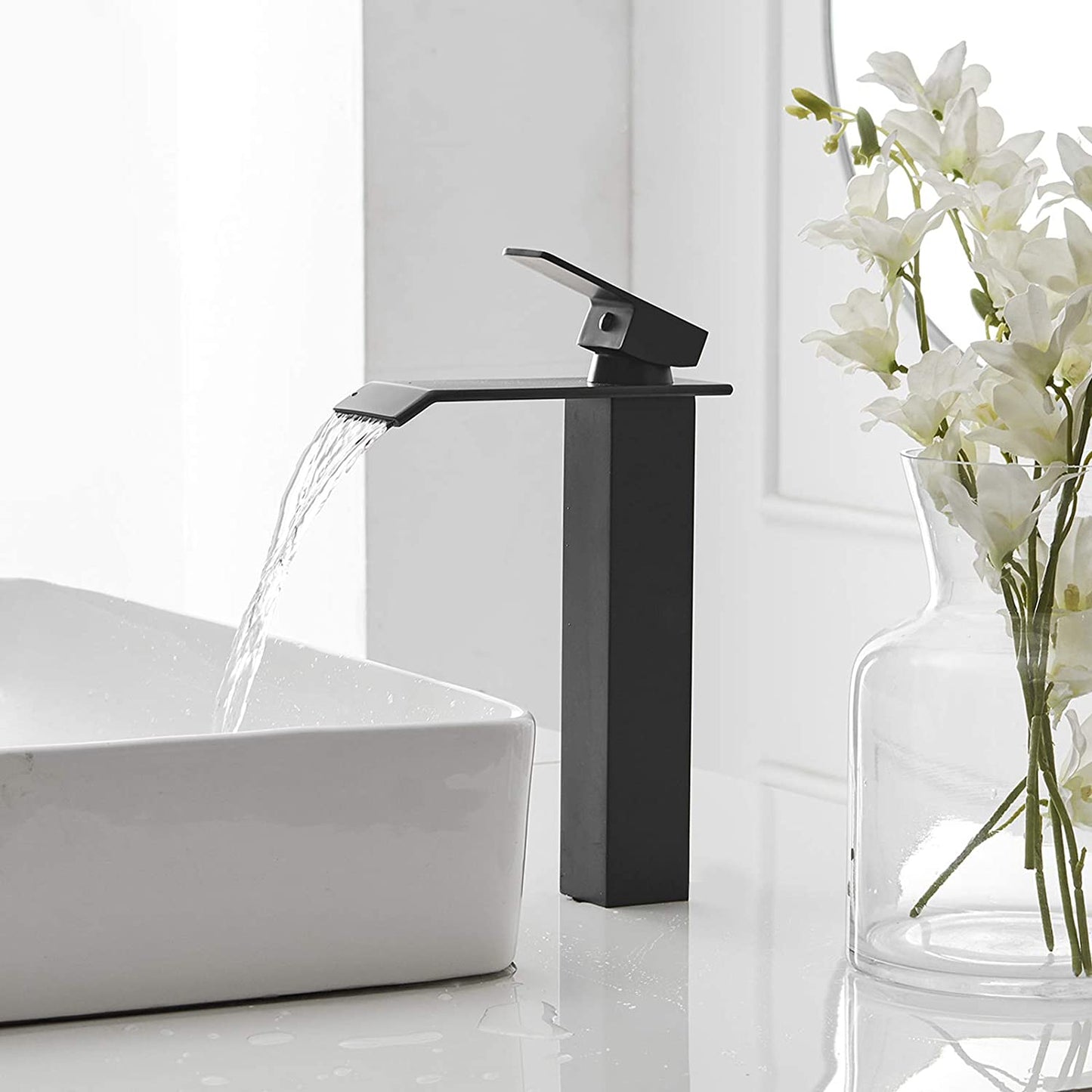 Waterfall Single Hole 1-Handle Bathroom Sink Faucet Black - buyfaucet.com