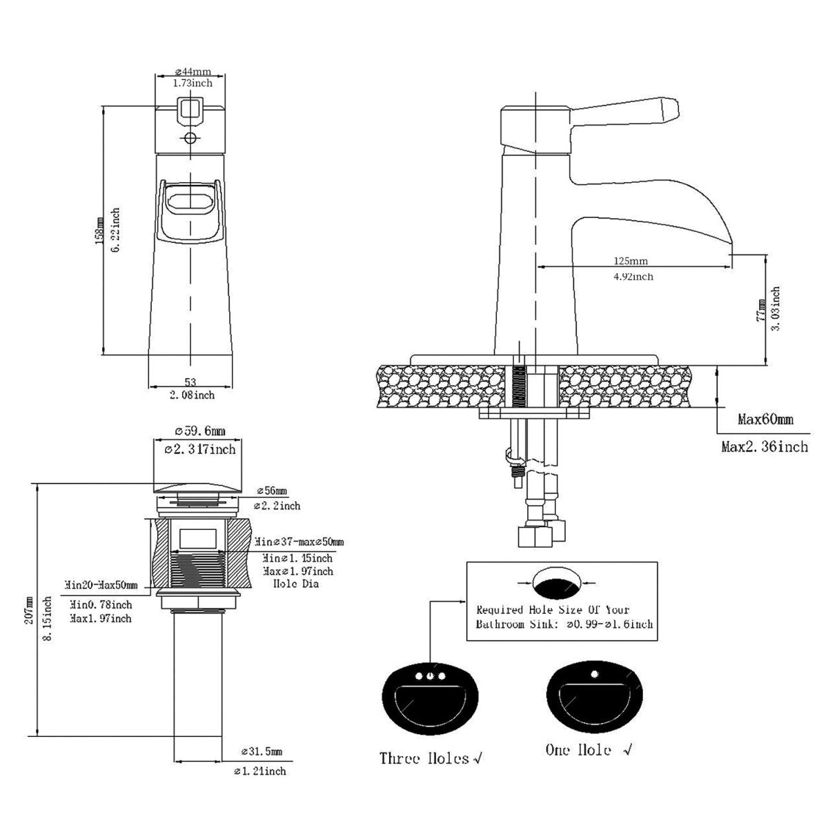 Waterfall Single Hole 1-Handle Bathroom Sink Faucet Black - buyfaucet.com