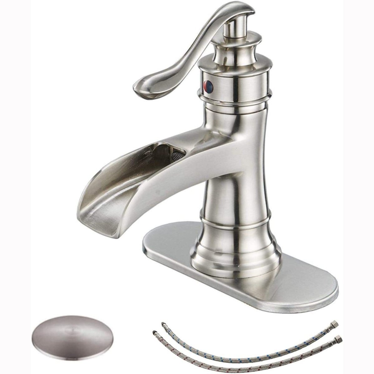Waterfall Single Hole Bathroom Faucet Brushed Nickel-1 - buyfaucet.com
