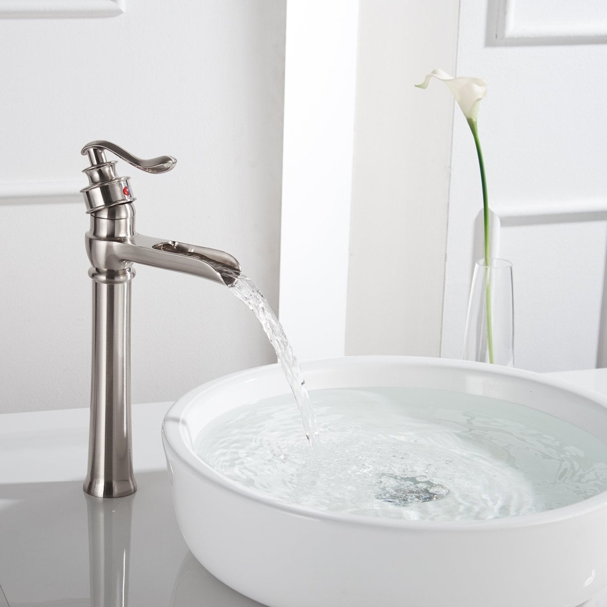Waterfall Single Hole Bathroom Faucet Brushed Nickel-1 - buyfaucet.com