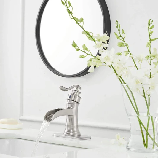 Waterfall Single Hole Bathroom Faucet Brushed Nickel-1 - buyfaucet.com