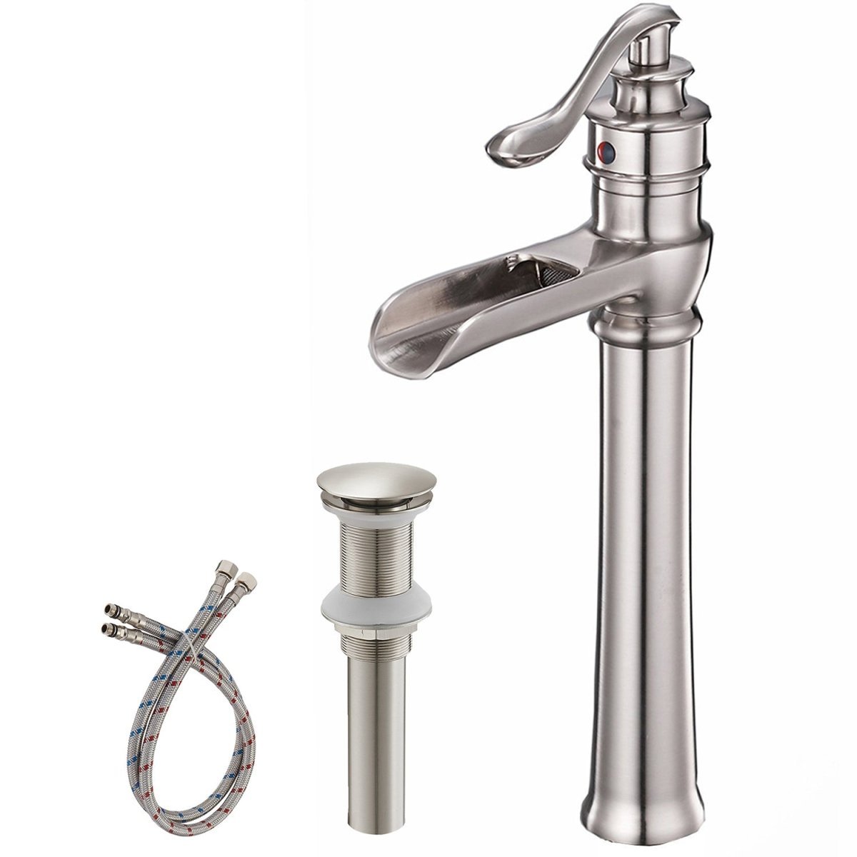 Waterfall Single Hole Bathroom Faucet Brushed Nickel-1 - buyfaucet.com