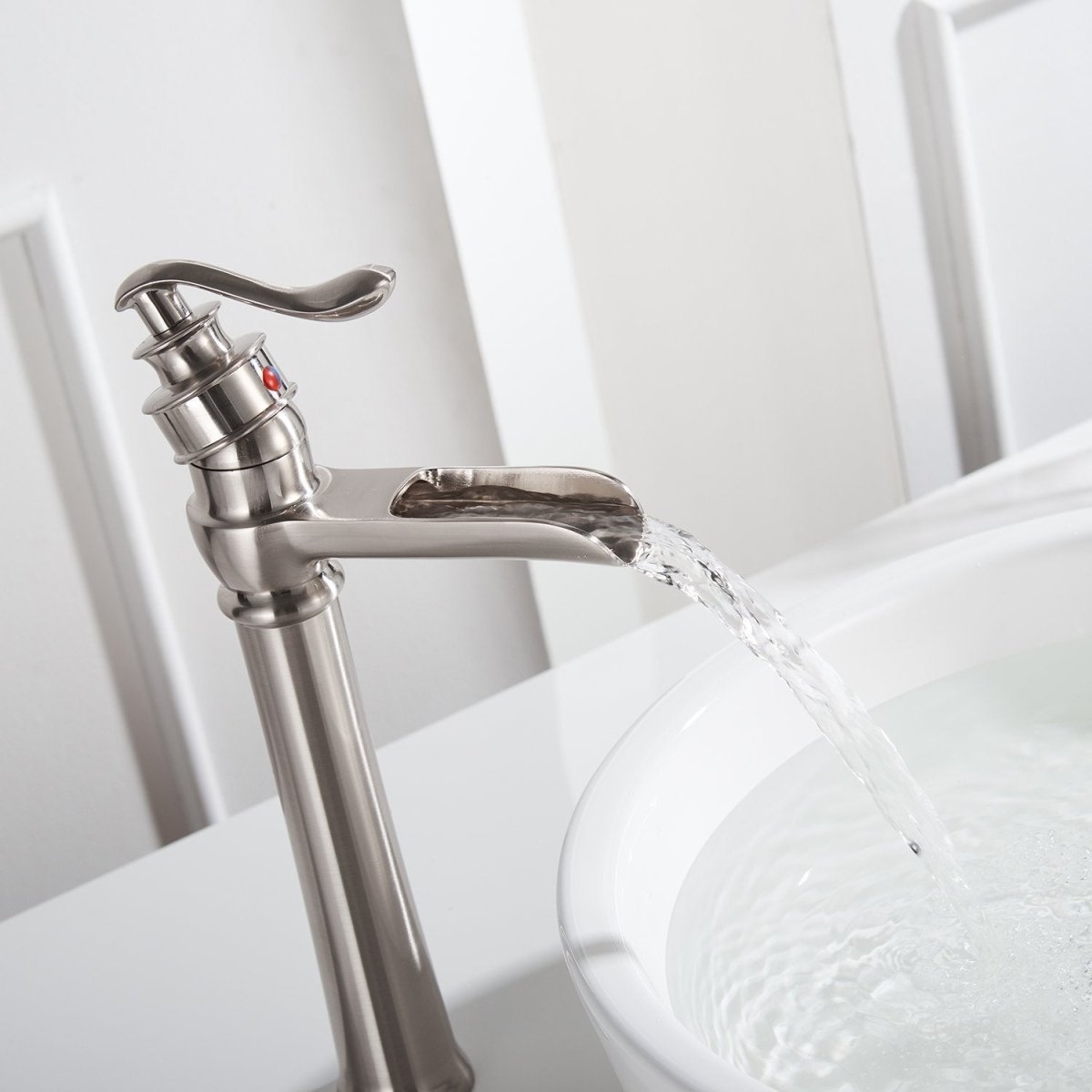 Waterfall Single Hole Bathroom Faucet Brushed Nickel-1 - buyfaucet.com