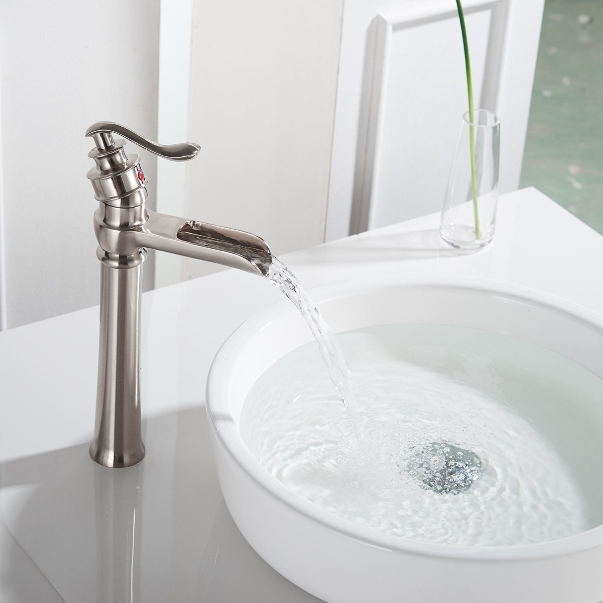 Waterfall Single Hole Bathroom Faucet Brushed Nickel-1 - buyfaucet.com