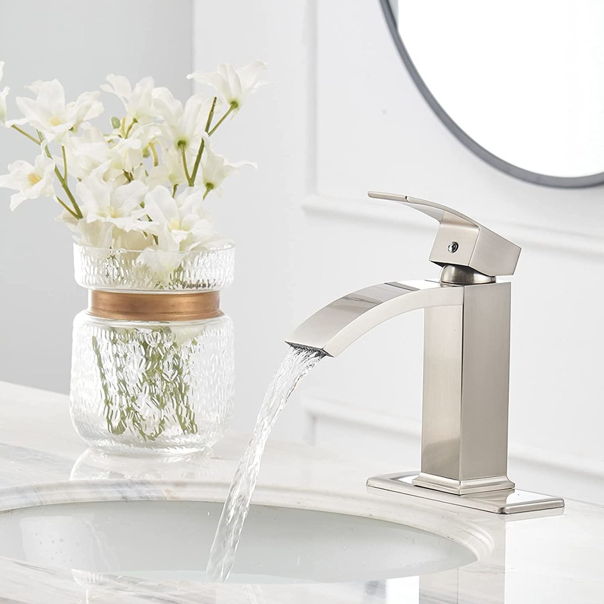 Waterfall Single Hole Bathroom Faucet Brushed Nickel - buyfaucet.com