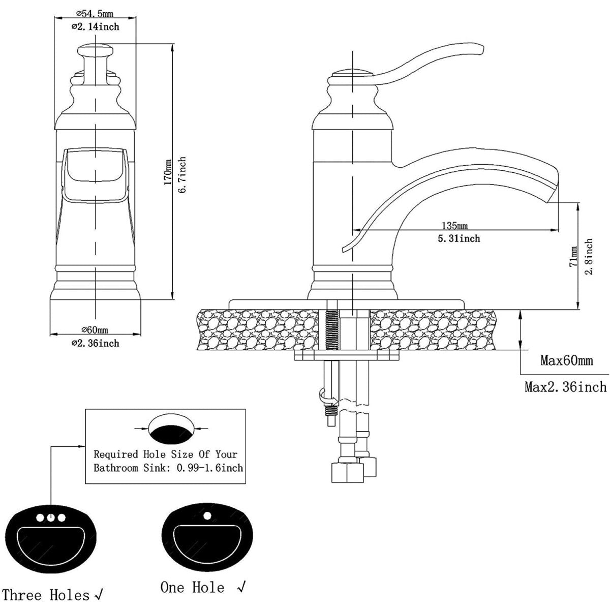 Waterfall Single Hole Bathroom Faucet Brushed Nickel - buyfaucet.com