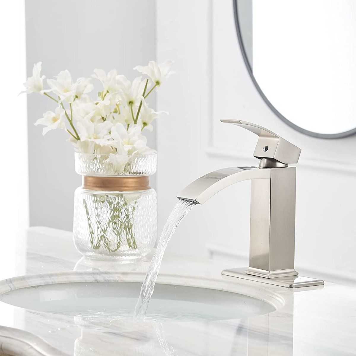 Waterfall Single Hole Bathroom Faucet Brushed Nickel - buyfaucet.com